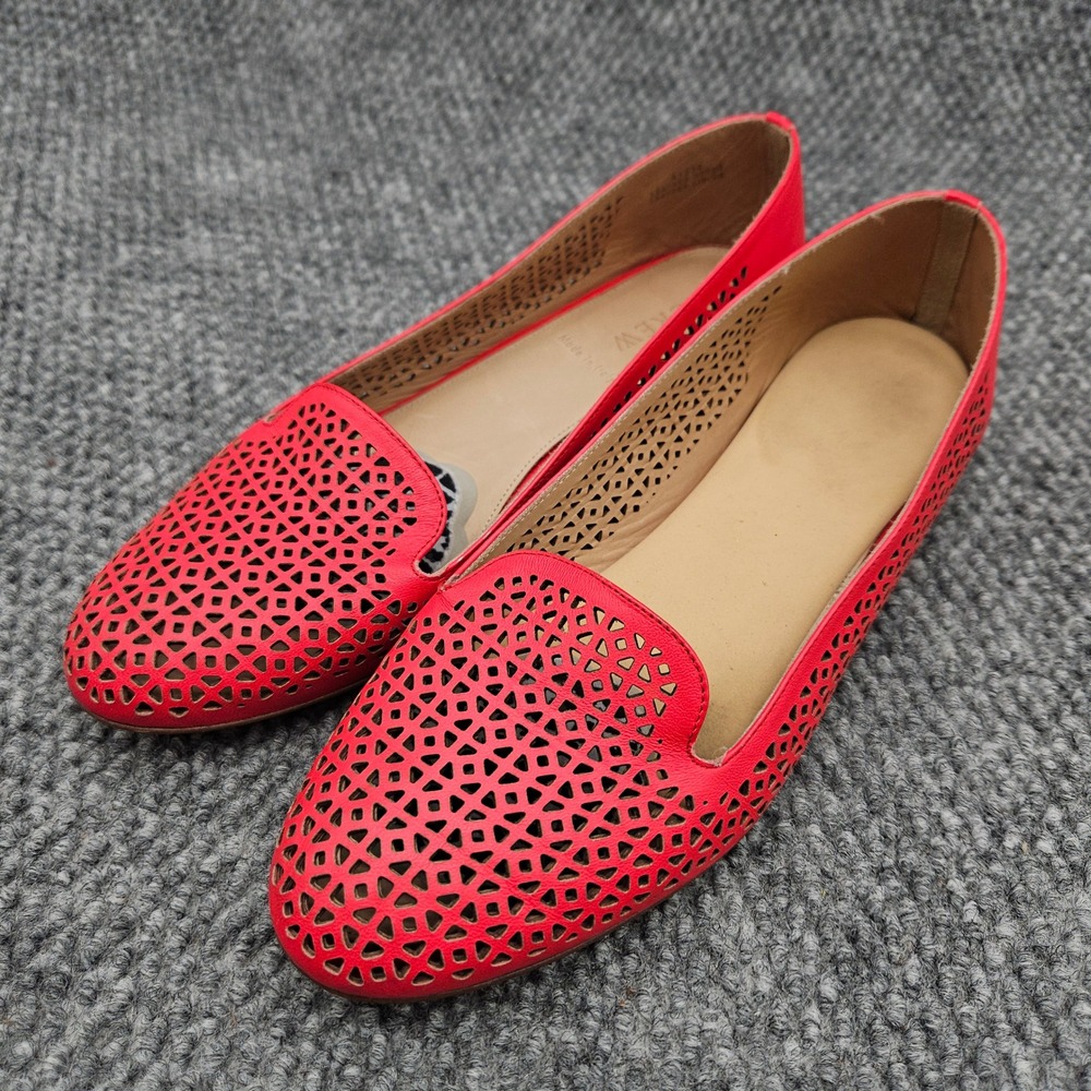 J.Crew Belvedere Womens 6.5 Red Leather Loafers Flats Perforated Italy Made Shoe